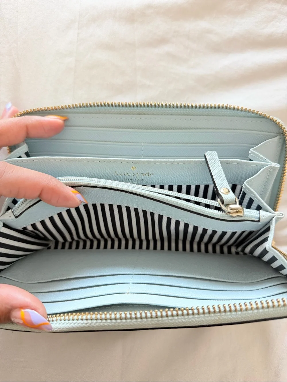 kate spade Powder Blue Zip-Around Wallet with Gold Hardware